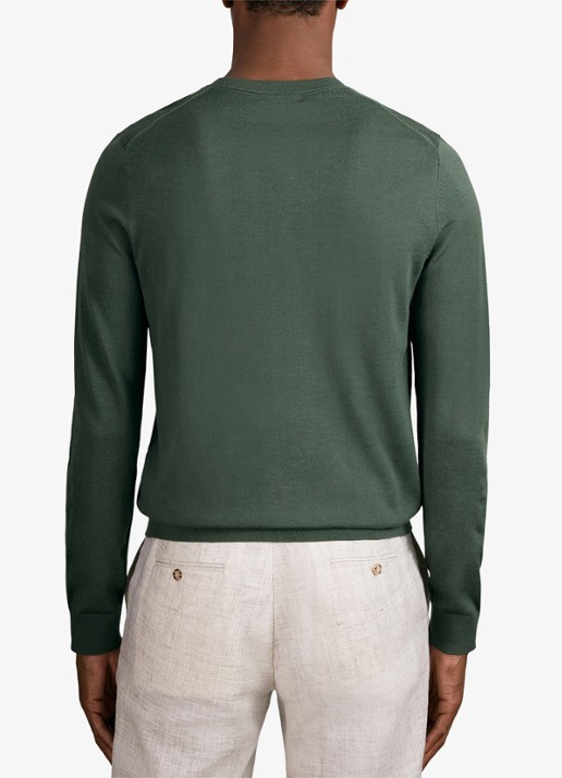 Reiss Wessex merino wol trui met ronde hals - achterkant donkergroen