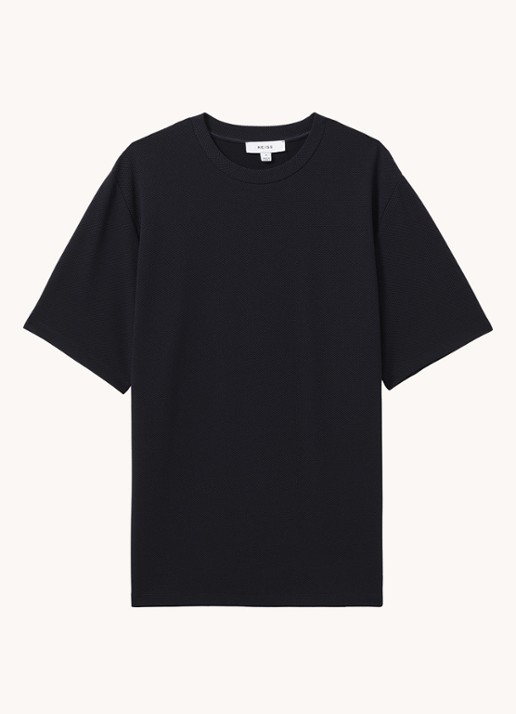 Reiss Wick T-shirt met structuur - voorkant 2 donkerblauw