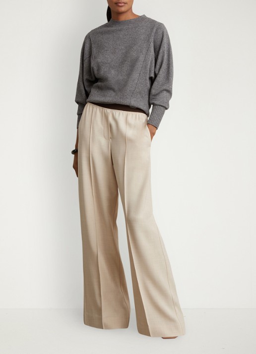 Reiss Wilde mid waist wide fit pantalon met steekzakken - voorkant 3 beige