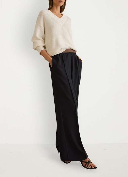 Reiss Wilde mid waist wide fit pantalon met steekzakken - voorkant 2 donkerblauw