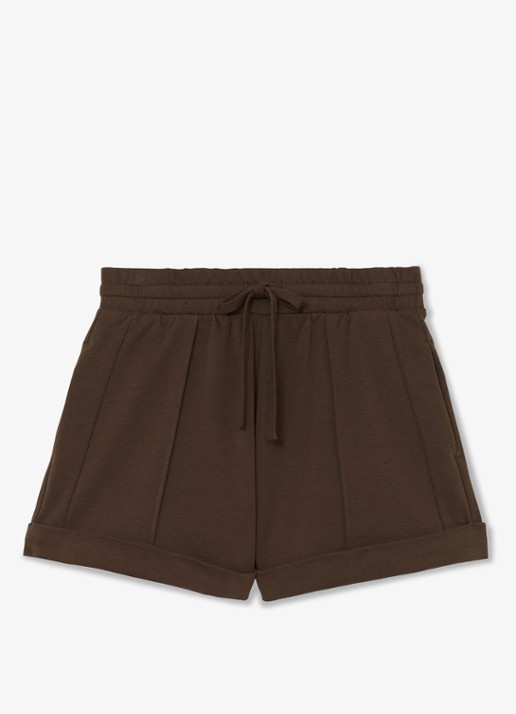 Reiss Willa high waist straight fit korte broek met steekzakken - voorkant 2 chocoladebruin