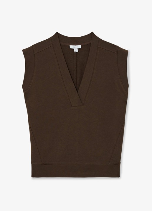 Reiss Willa top met V-hals - voorkant 5 chocoladebruin