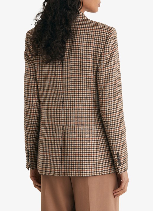 Reiss Willow double-breasted blazer van wol met pied-de-poule dessin - achterkant lichtbruin