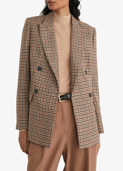 Reiss Willow double-breasted blazer van wol met pied-de-poule dessin - detail 6 lichtbruin
