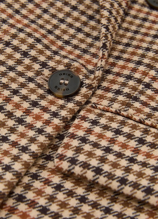 Reiss Willow double-breasted blazer van wol met pied-de-poule dessin - detail 7 lichtbruin