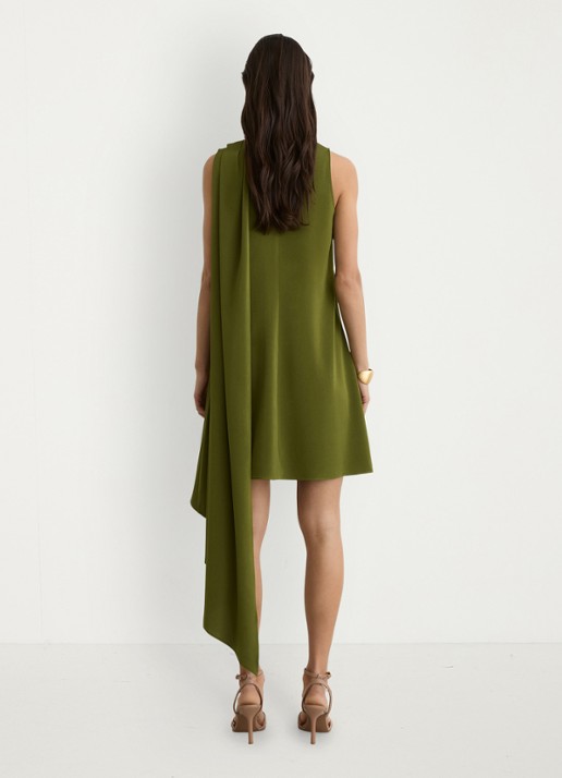 Reiss WRENLEY Drape-Detail Layered Mini Dress - achterkant 7 olijfgroen