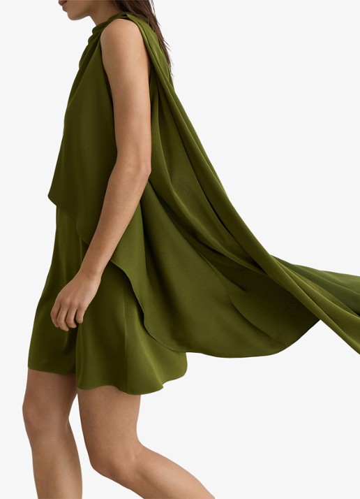 Reiss WRENLEY Drape-Detail Layered Mini Dress - detail olijfgroen
