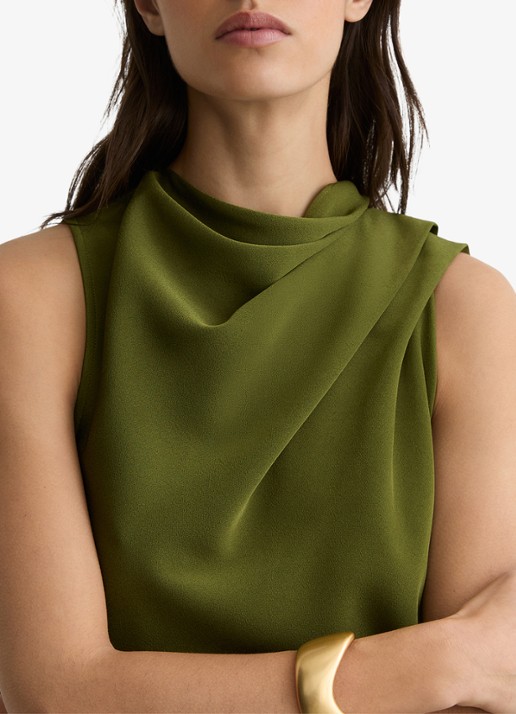 Reiss WRENLEY Drape-Detail Layered Mini Dress - detail 2 olijfgroen