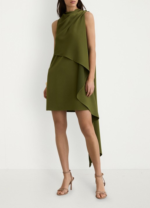 Reiss WRENLEY Drape-Detail Layered Mini Dress - voorkant 6 olijfgroen
