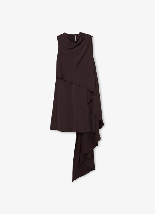 Reiss WRENLEY Drape-Detail Layered Mini Dress - voorkant 2 chocoladebruin