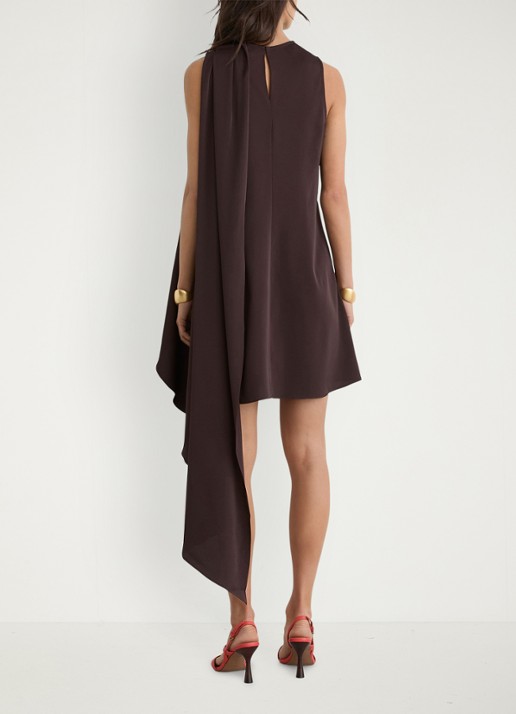 Reiss Wrenley mini jurk met gedrapeerd detail - achterkant 7 chocoladebruin