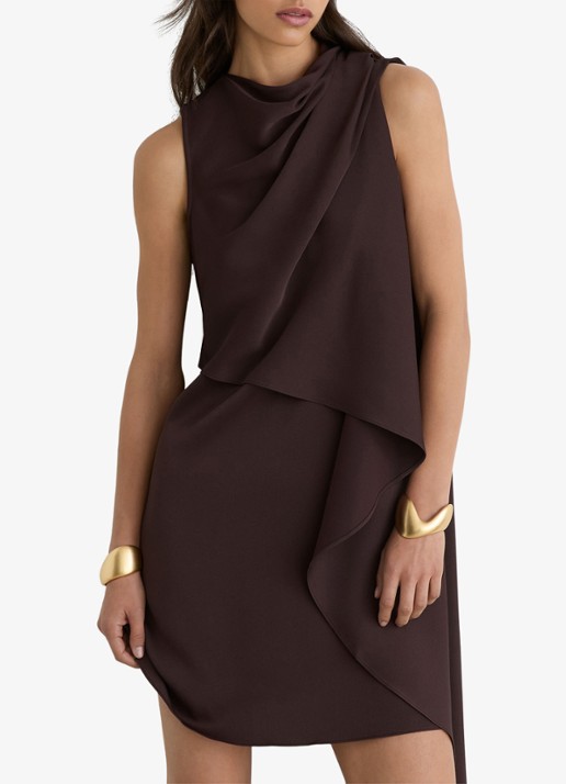 Reiss Wrenley mini jurk met gedrapeerd detail - detail 3 chocoladebruin