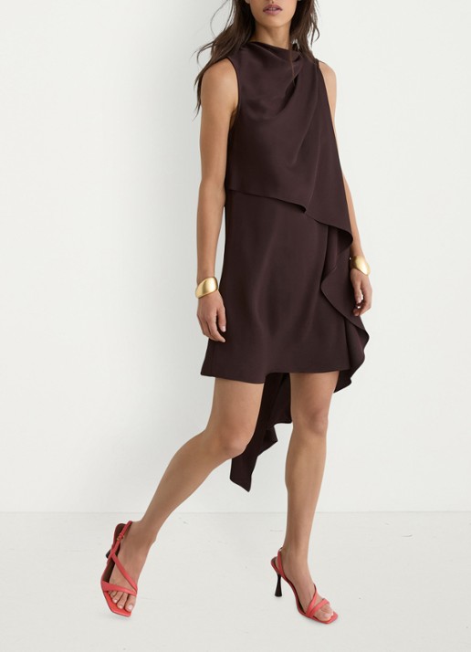 Reiss Wrenley mini jurk met gedrapeerd detail - detail 5 chocoladebruin