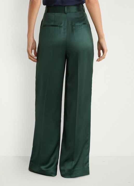 Reiss Zadie high waist wide fit pantalon van satijn - achterkant 4 groen