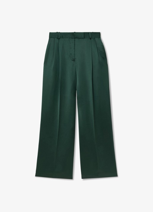 Reiss Zadie high waist wide fit pantalon van satijn - voorkant 5 groen