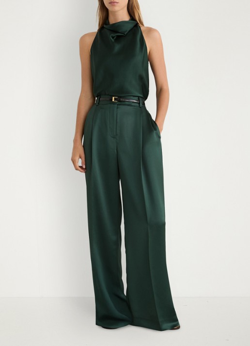Reiss Zadie high waist wide fit pantalon van satijn - voorkant 6 groen