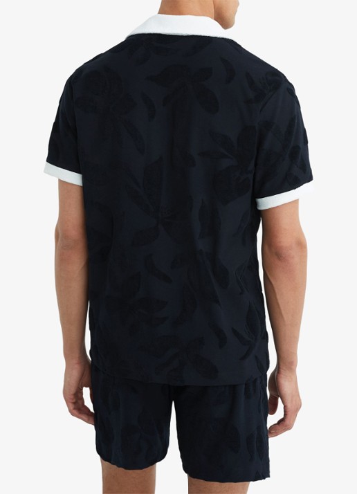 Reiss Zuma overhemd met badstof - achterkant donkerblauw
