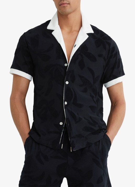 Reiss Zuma overhemd met badstof - detail 2 donkerblauw