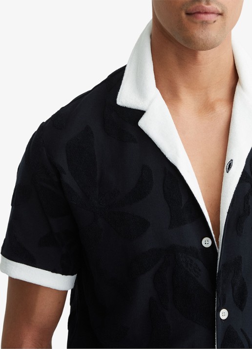 Reiss Zuma overhemd met badstof - detail 4 donkerblauw