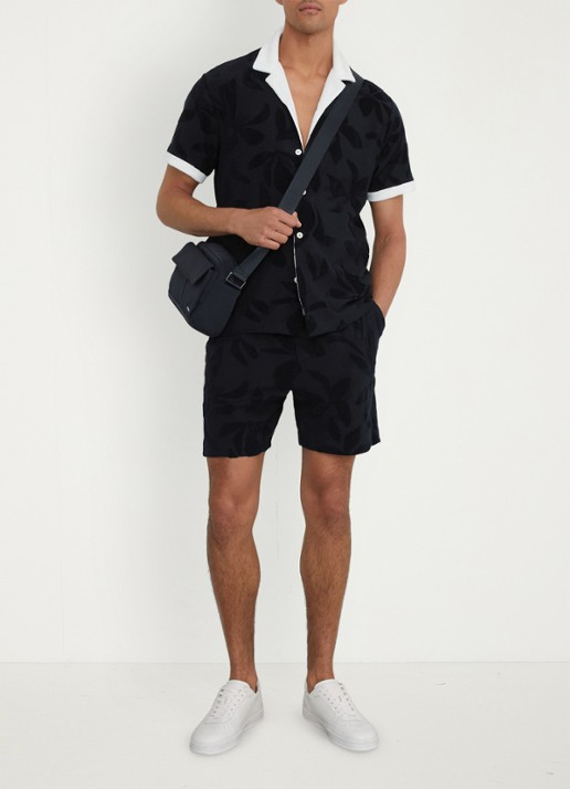 Reiss Zuma overhemd met badstof - detail 6 donkerblauw