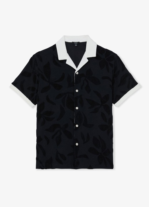 Reiss Zuma overhemd met badstof - voorkant 7 donkerblauw