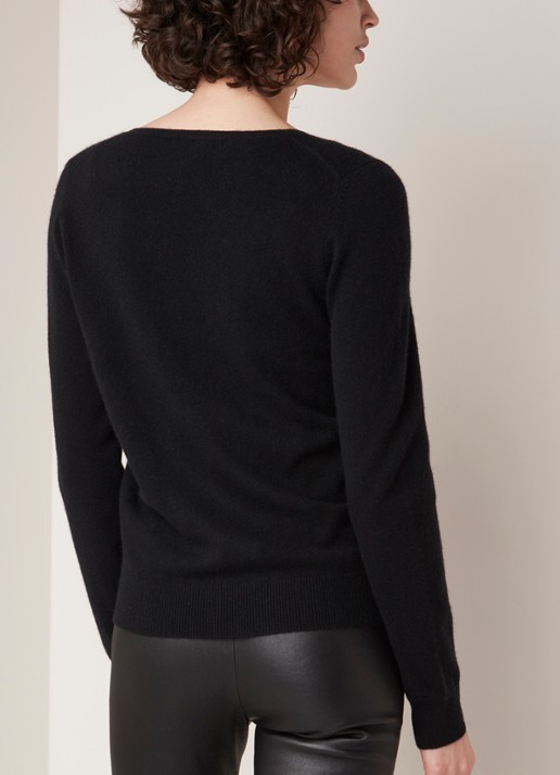 Repeat Fijngebreide pullover van kasjmier met V-hals - achterkant 3 zwart