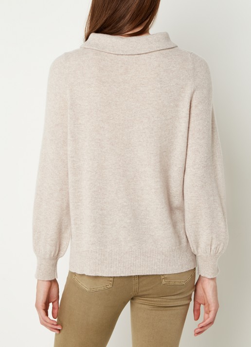 Repeat Fijngebreide trui van  kasjmier met opstaande kraag - achterkant beige