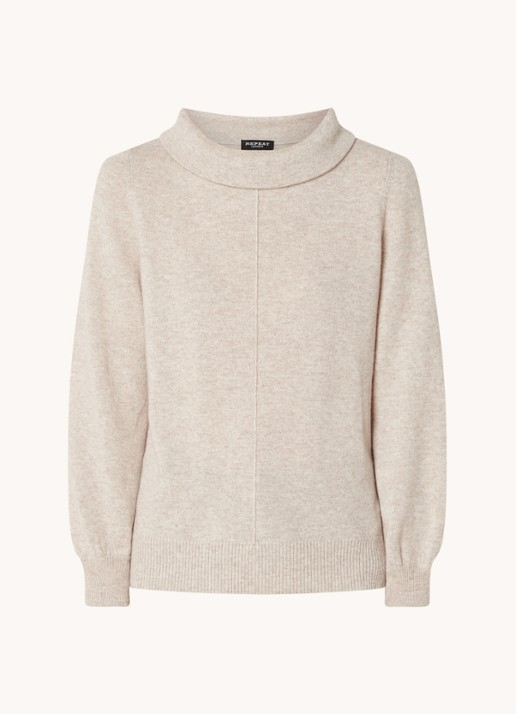 Repeat Fijngebreide trui van  kasjmier met opstaande kraag - voorkant 2 beige
