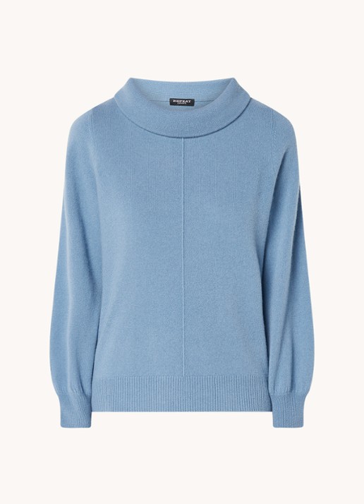 Repeat Fijngebreide trui van  kasjmier met opstaande kraag - voorkant 2 blauw