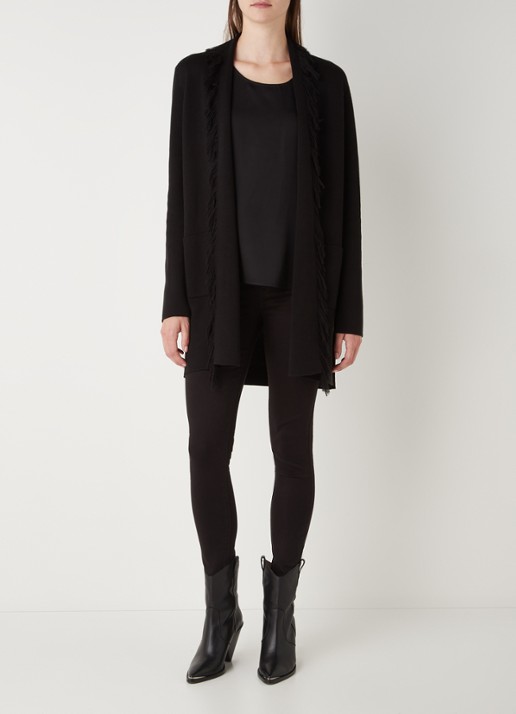 Repeat Vest met franjes en strikceintuur - voorkant 2 zwart
