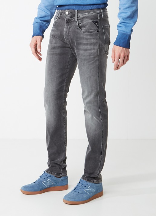 Replay Anbass Hyperflex slim fit jeans met faded look - detail 3 grijs