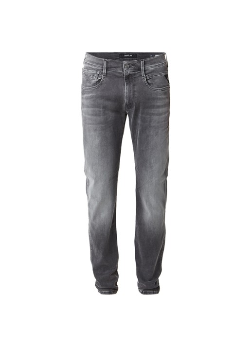 Replay Anbass Hyperflex slim fit jeans met faded look - voorkant grijs
