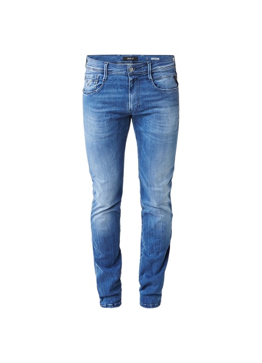 Replay Anbass skinny fit jeans met faded look - voorkant indigo
