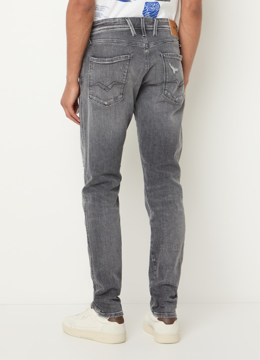 Replay Anbass slim fit jeans met destroyed afwerking - achterkant grijs