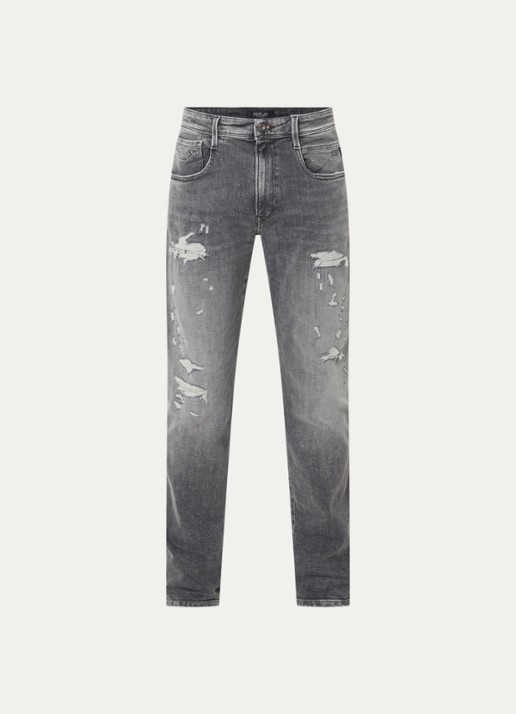 Replay Anbass slim fit jeans met destroyed afwerking - voorkant 4 grijs