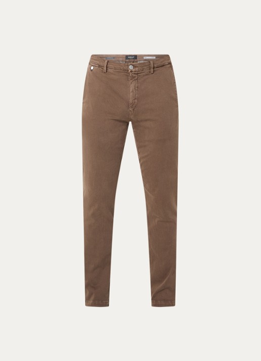 Replay Benni slim fit broek met steekzakken - voorkant lichtbruin