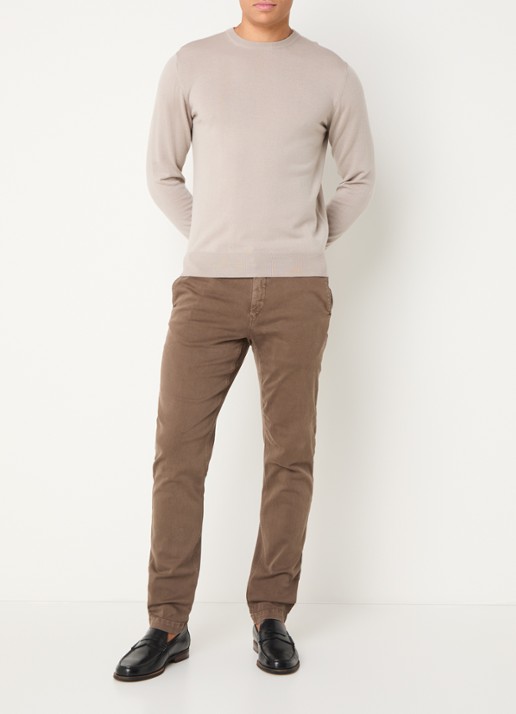 Replay Benni slim fit broek met steekzakken - voorkant 2 lichtbruin