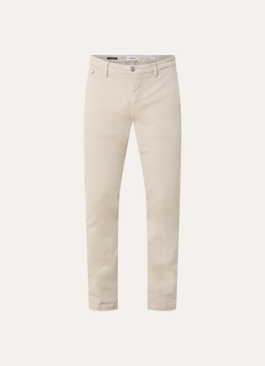 Replay Benni slim fit broek met steekzakken - voorkant 2 beige