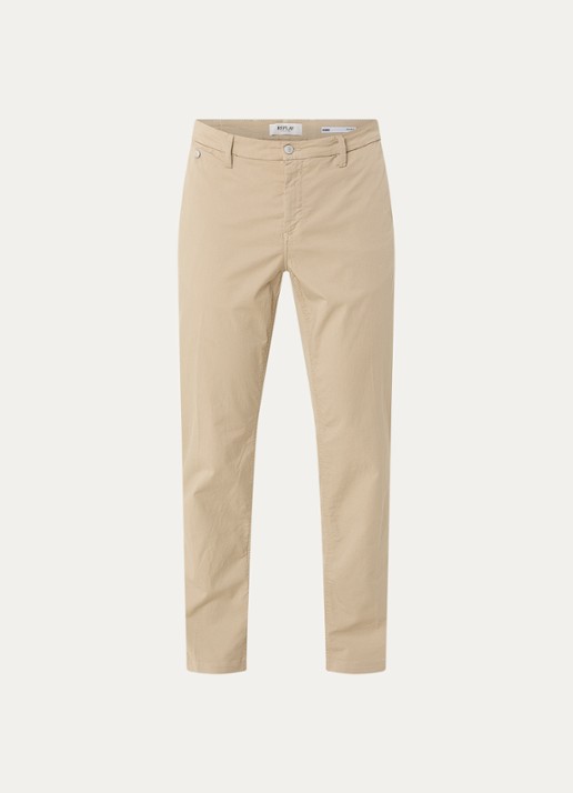 Replay Benni slim fit chino met steekzakken - voorkant 2 zand