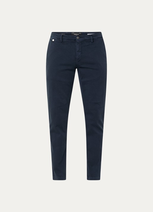 Replay Benni straight fit chino met steekzakken - voorkant 4 donkerblauw