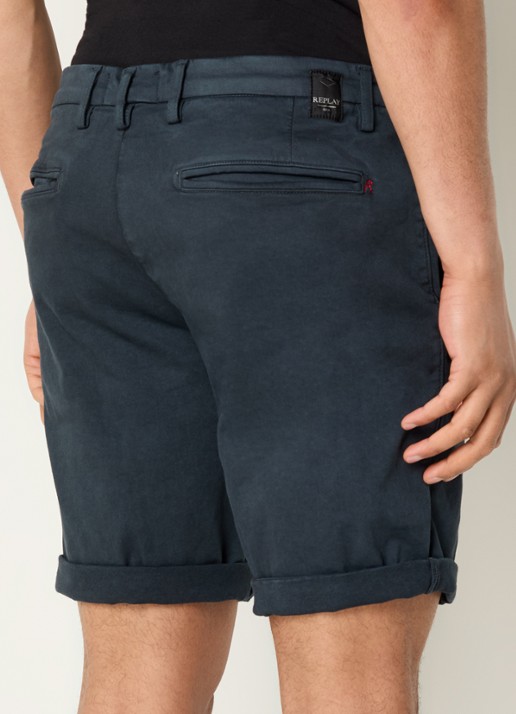 Replay Benni straight fit korte chino met steekzakken - achterkant donkerblauw