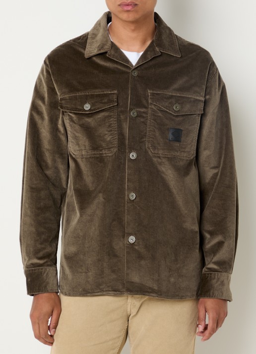 Replay Comfort fit overshirt van corduroy met borstzakken - detail bronsgroen