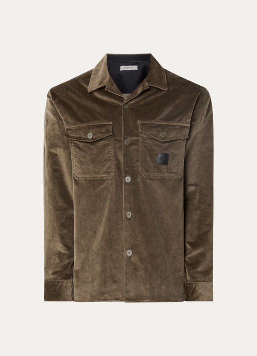 Replay Comfort fit overshirt van corduroy met borstzakken - voorkant 3 bronsgroen