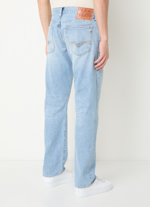 Replay Deryck straight leg jeans met lichte wassing - achterkant 5 indigo