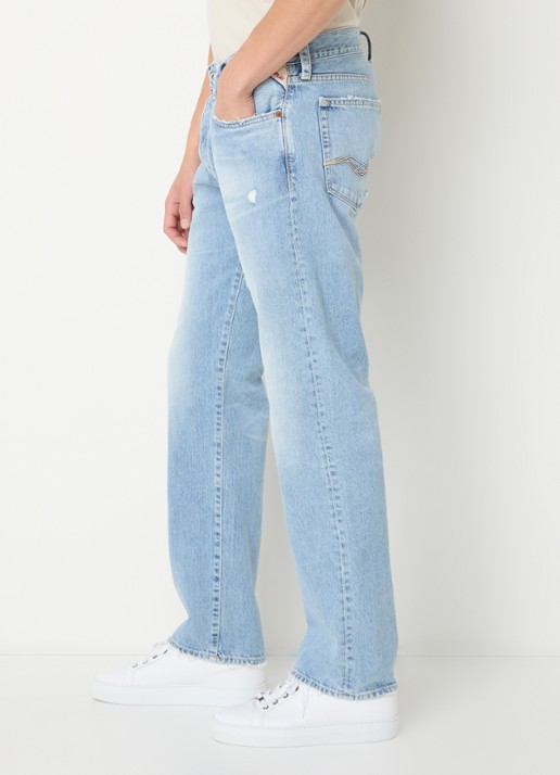 Replay Deryck straight leg jeans met lichte wassing - detail 2 indigo