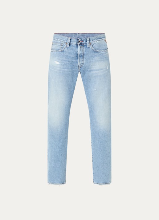 Replay Deryck straight leg jeans met lichte wassing - voorkant 3 indigo