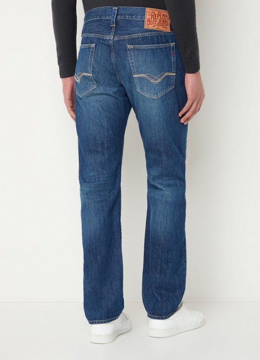 Replay Deryck straight leg jeans met steekzakken - achterkant indigo
