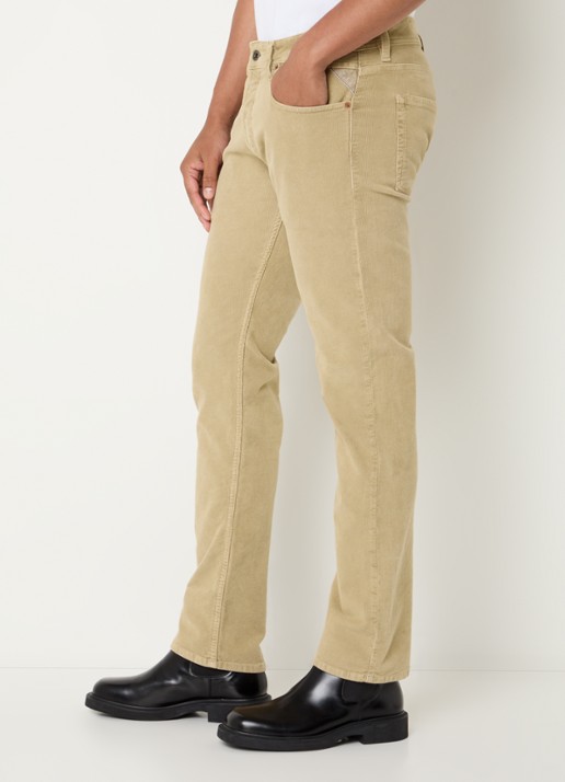 Replay Grover slim fit broek van corduroy met steekzakken - detail 2 zand