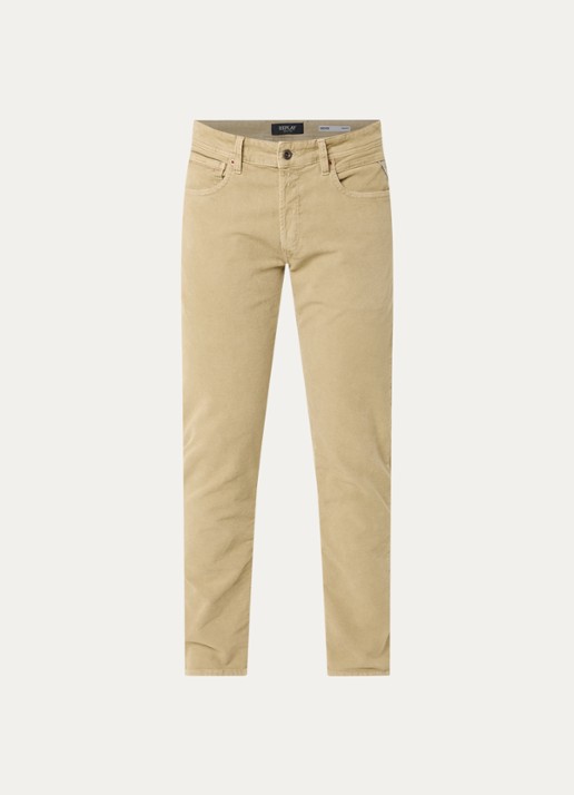 Replay Grover slim fit broek van corduroy met steekzakken - voorkant 3 zand