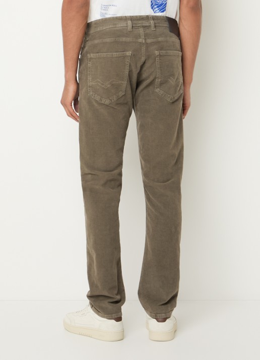 Replay Grover straight fit chino van corduroy - achterkant khaki